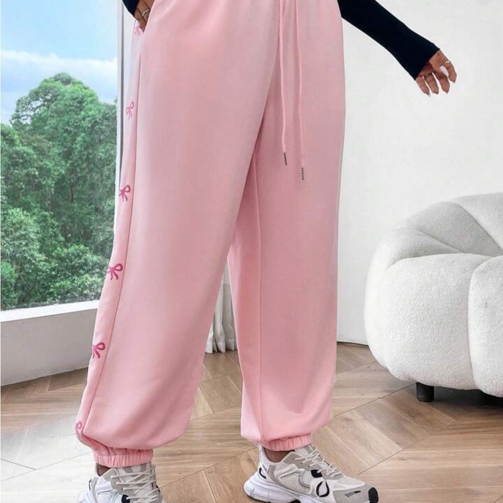 SHEIN Pink Jogger Track Pants Bow Print Size S - Picture 9 of 11